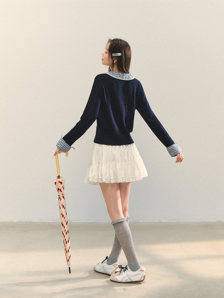 Cable Knit Checkered Sweater - CHINASQUAD