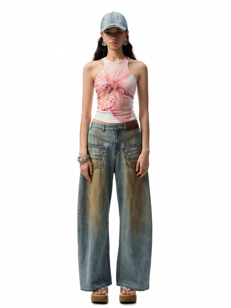 Floral Print Rhinestone Vest - CHINASQUAD