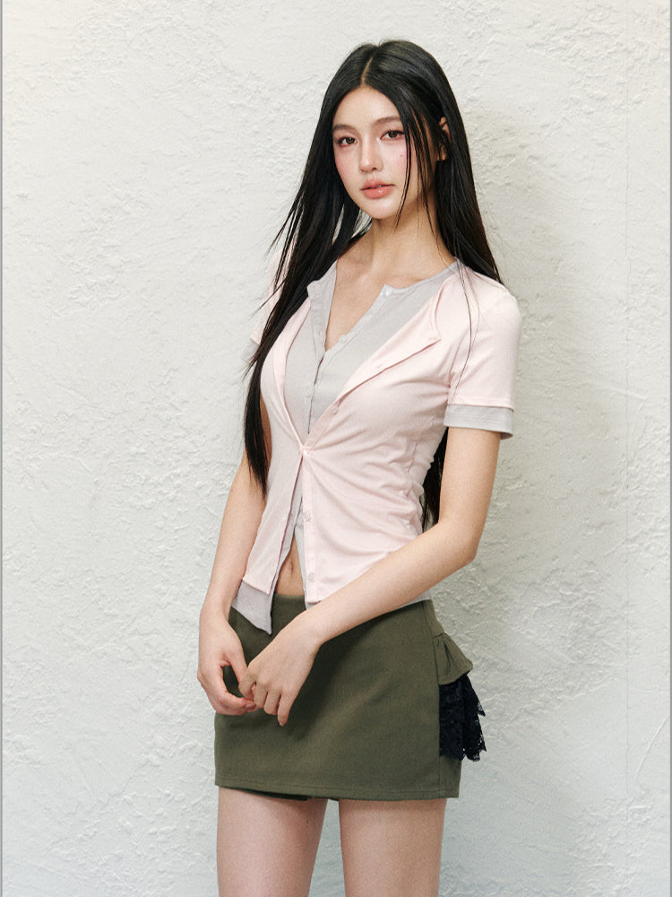 Color-block Lace Cake Skirt - CHINASQUAD