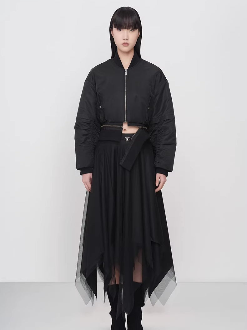 Elegant Asymmetric Paneled Mesh Skirt