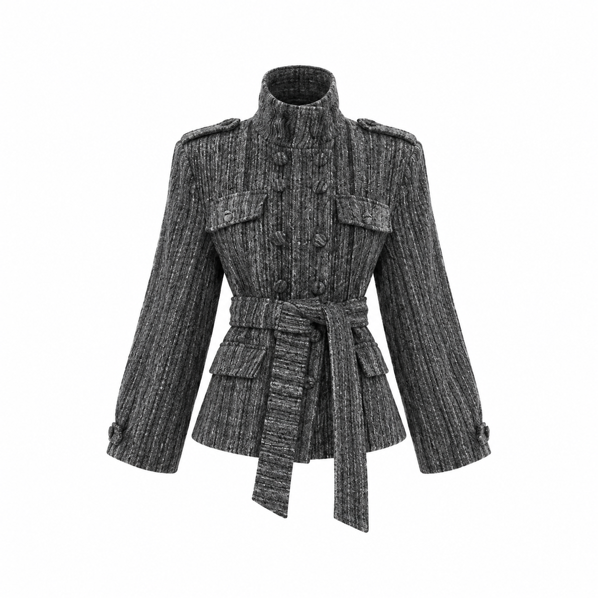 Abrigo de tweed texturizado con cinturón