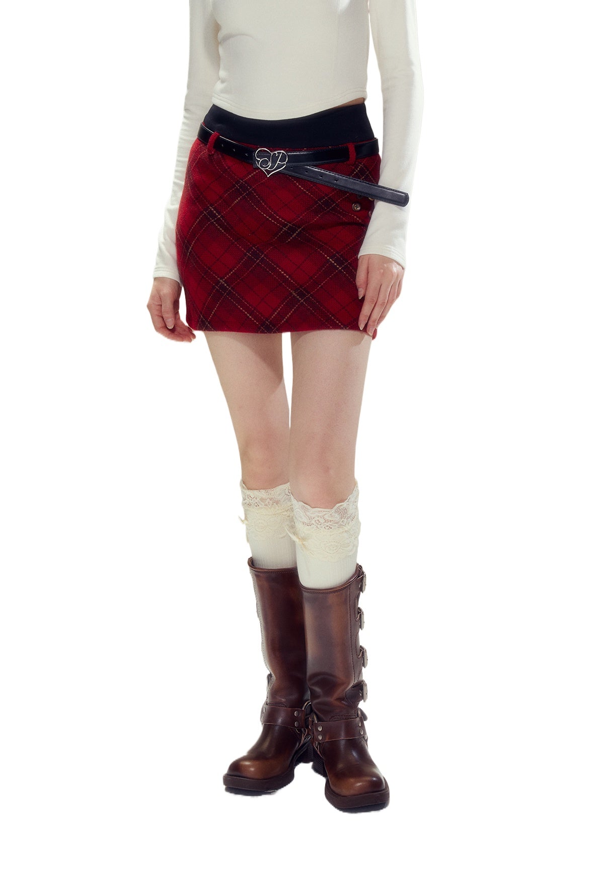 Red Vintage Plaid Woolen Skirt