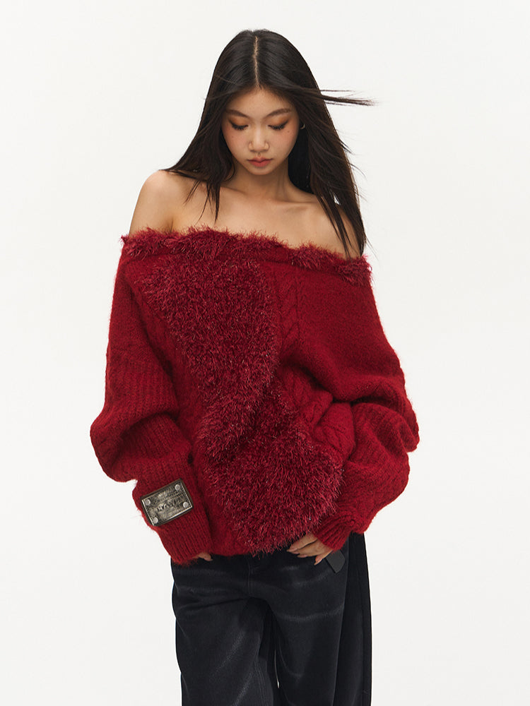 Off-Shoulder Sweater Knitted Pullover - CHINASQUAD