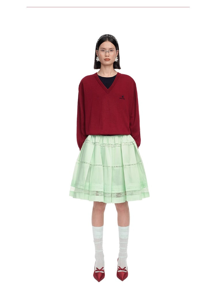 Lace Splicing Pleated Skirt - CHINASQUAD
