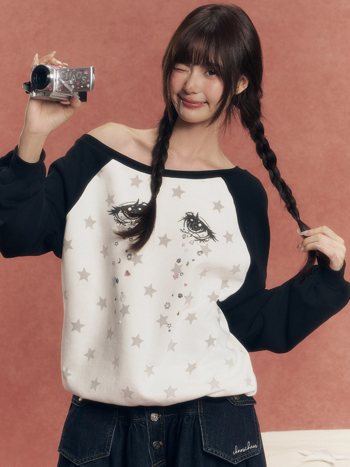 Star Print Raglan Sweatshirt