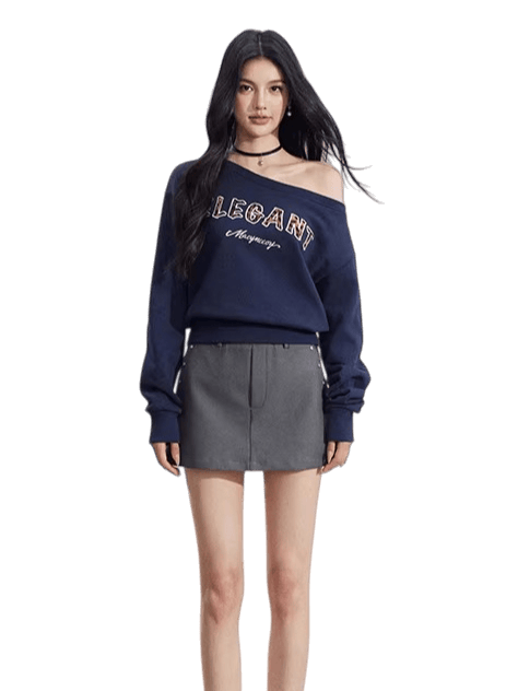 Off-Shoulder Letter-Print Cropped Sweatshirt