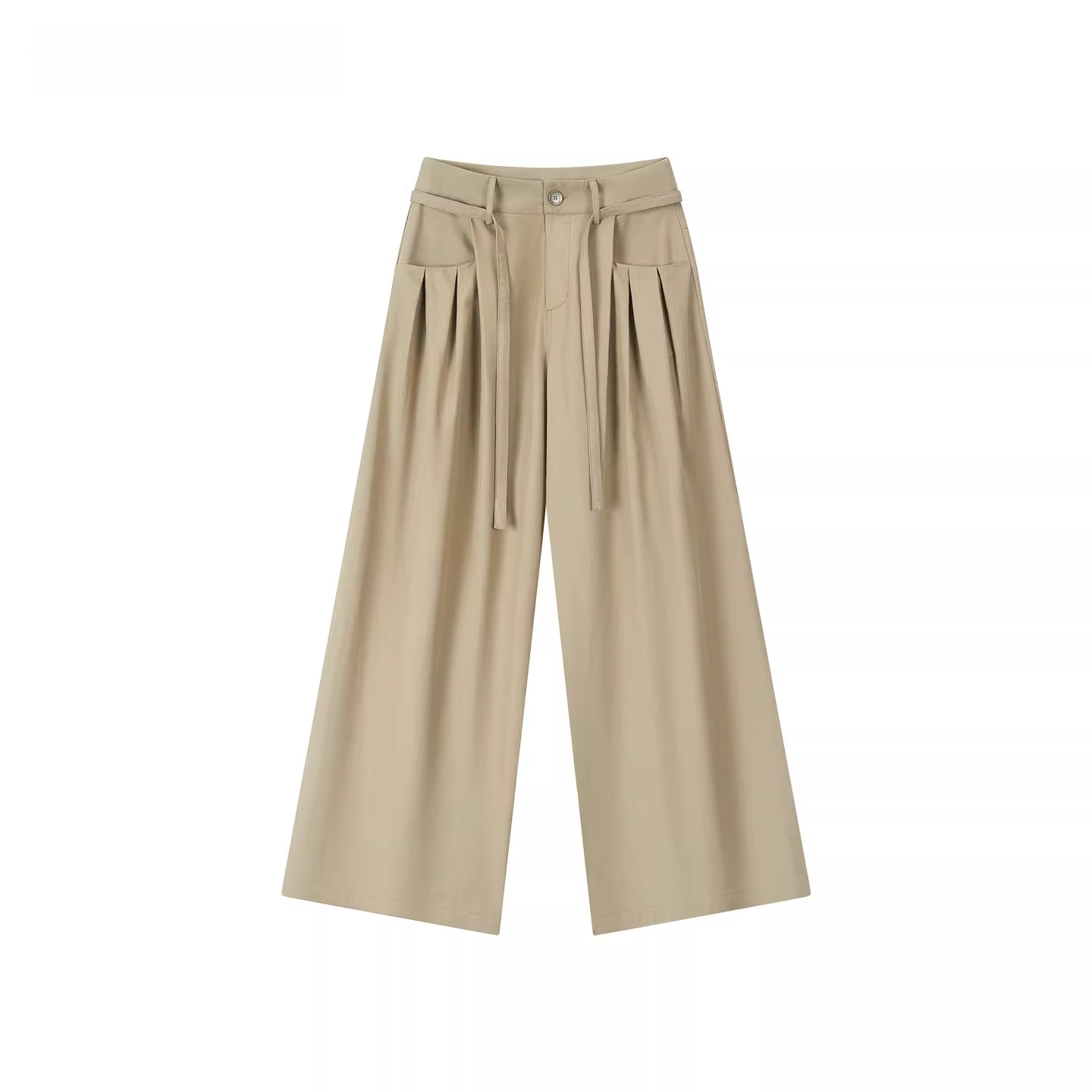 High-Waisted Relaxed Pleated Straight Pants