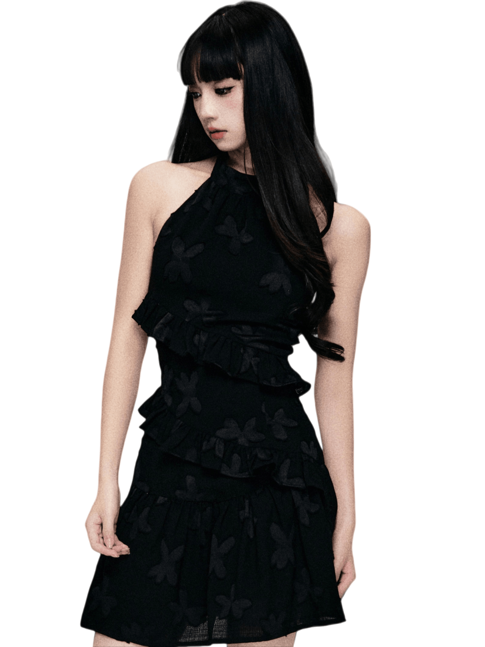 Textured Cut-Out Floral Halter Mini Dress