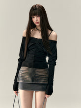(Final Sale) Faux Two-Piece Tie Waist Denim Skirt - CHINASQUAD
