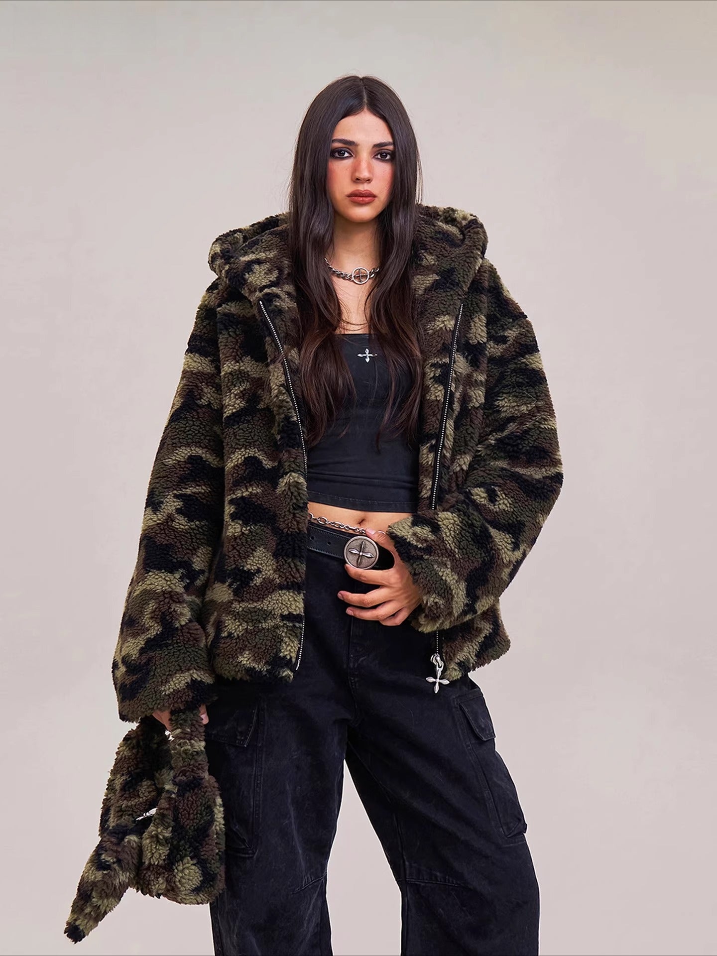 Cross Relic Oversized Faux Fur Hoodie