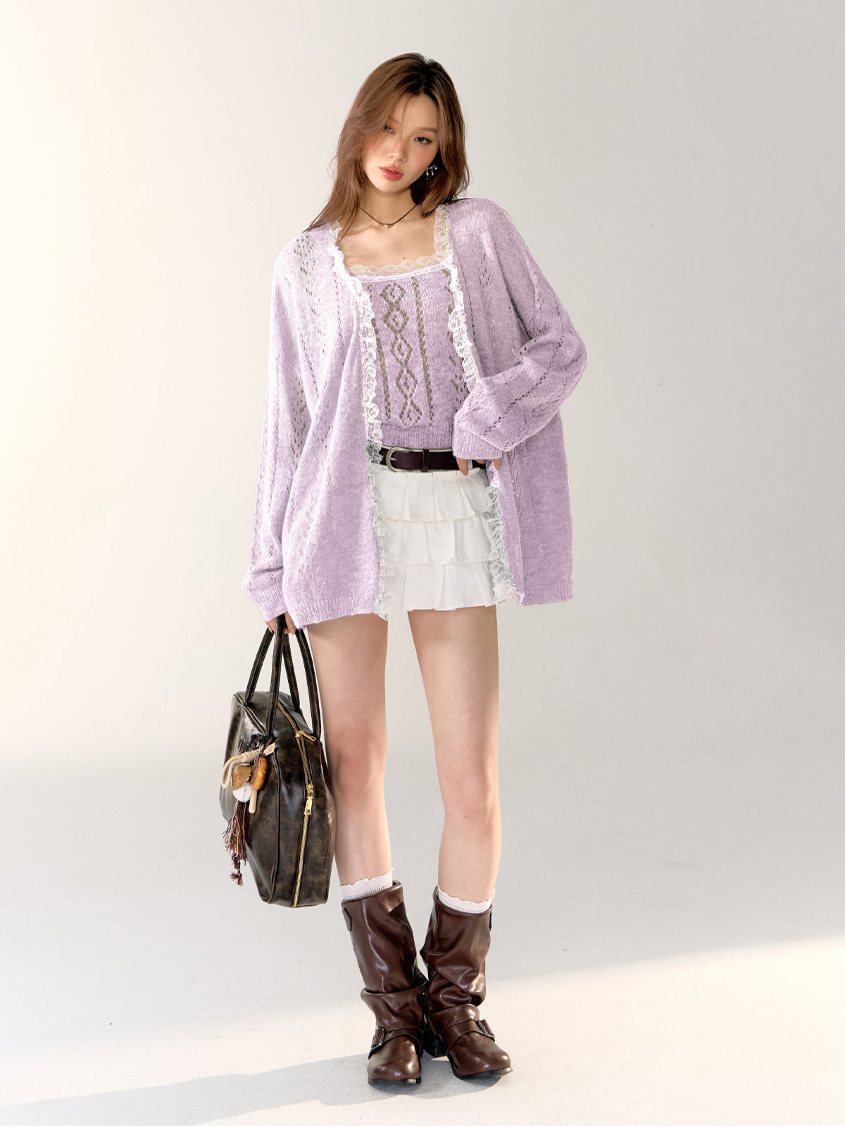 Gray & Purple Lace Trim Tank Top - CHINASQUAD