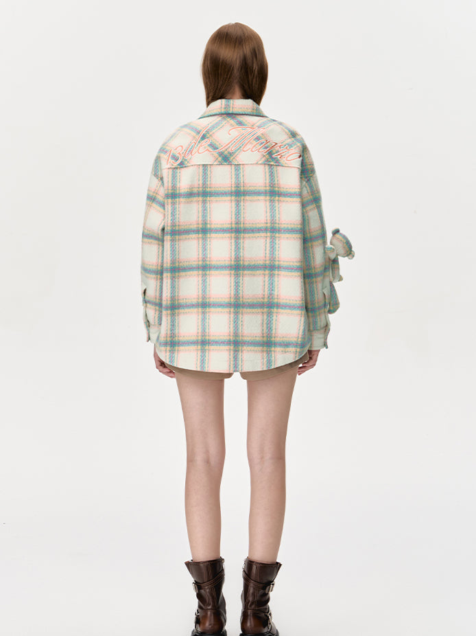 Bear Woven Plaid Coat - CHINASQUAD