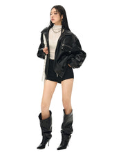 Black & White Vintage Silhouette Collar Moto Jacket - CHINASQUAD