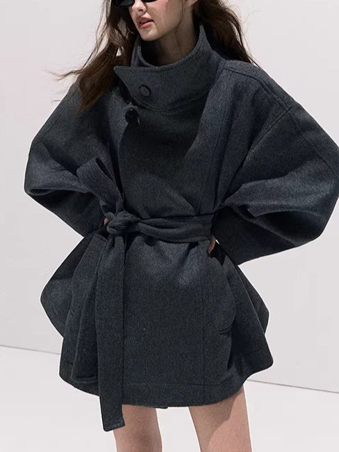 Stand-Collar Pure Wool Tailored Coat