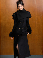 Detachable Fur Waist-Fitted Wool Coat & Scarf Set - CHINASQUAD
