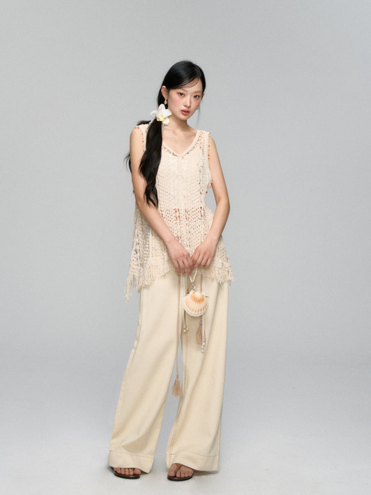 Hollow Crochet Fringe Hem Camisole
