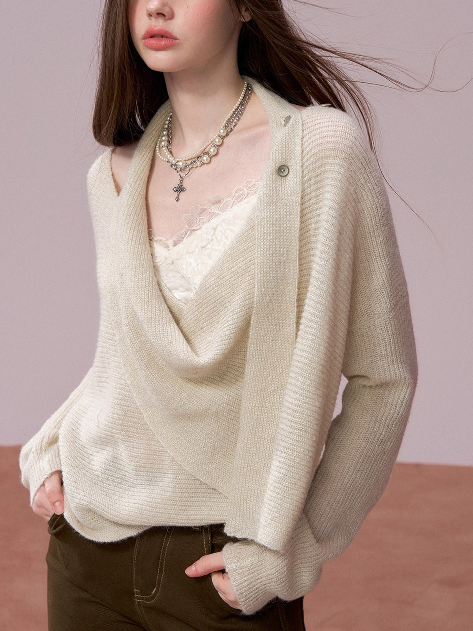 Shimmer Drape-Neck Sweater
