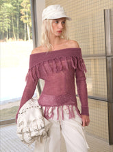 Off-Shoulder Mohair Fringe Top - CHINASQUAD