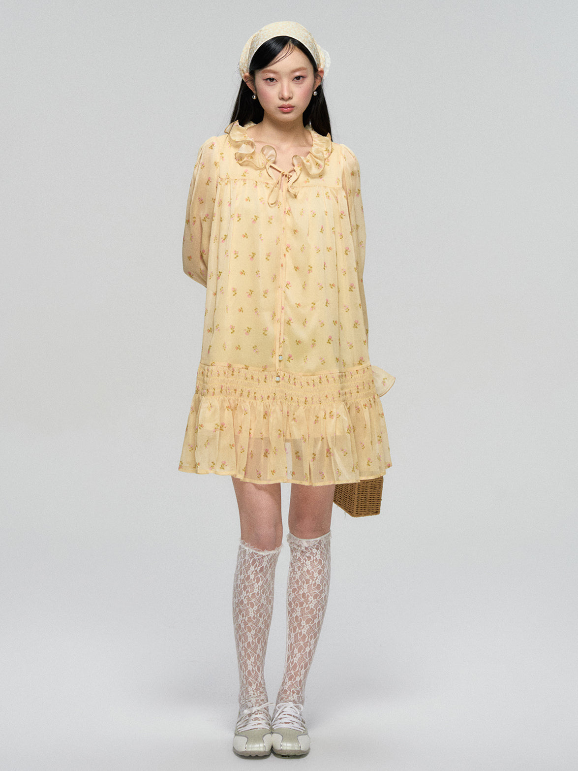 Ruffled Floral Long Sleeve Dress - CHINASQUAD