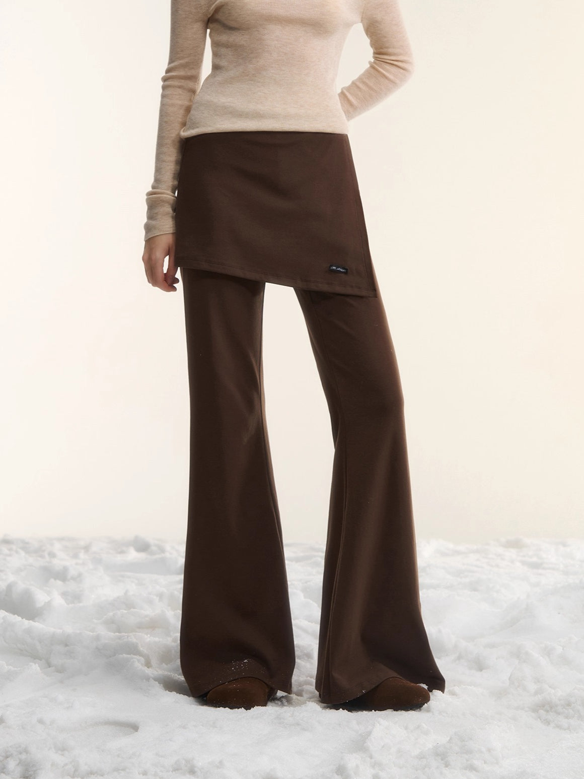 Asgony Asymmetric Layered Flare Knit Pants