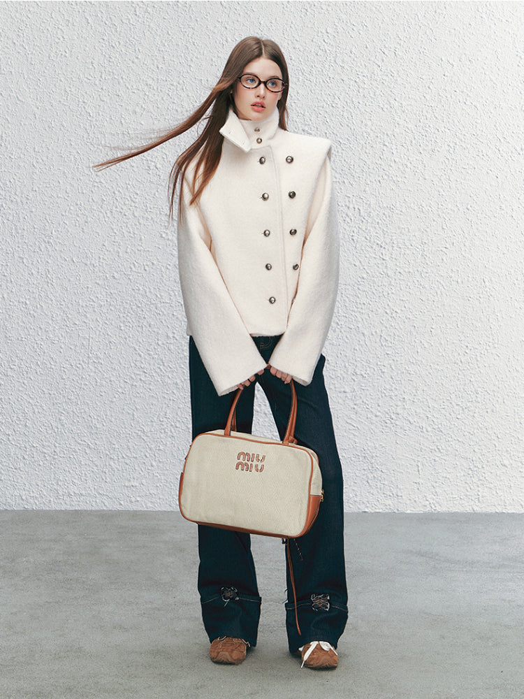 High-neck ShoulderWoolen Short Jacket - CHINASQUAD