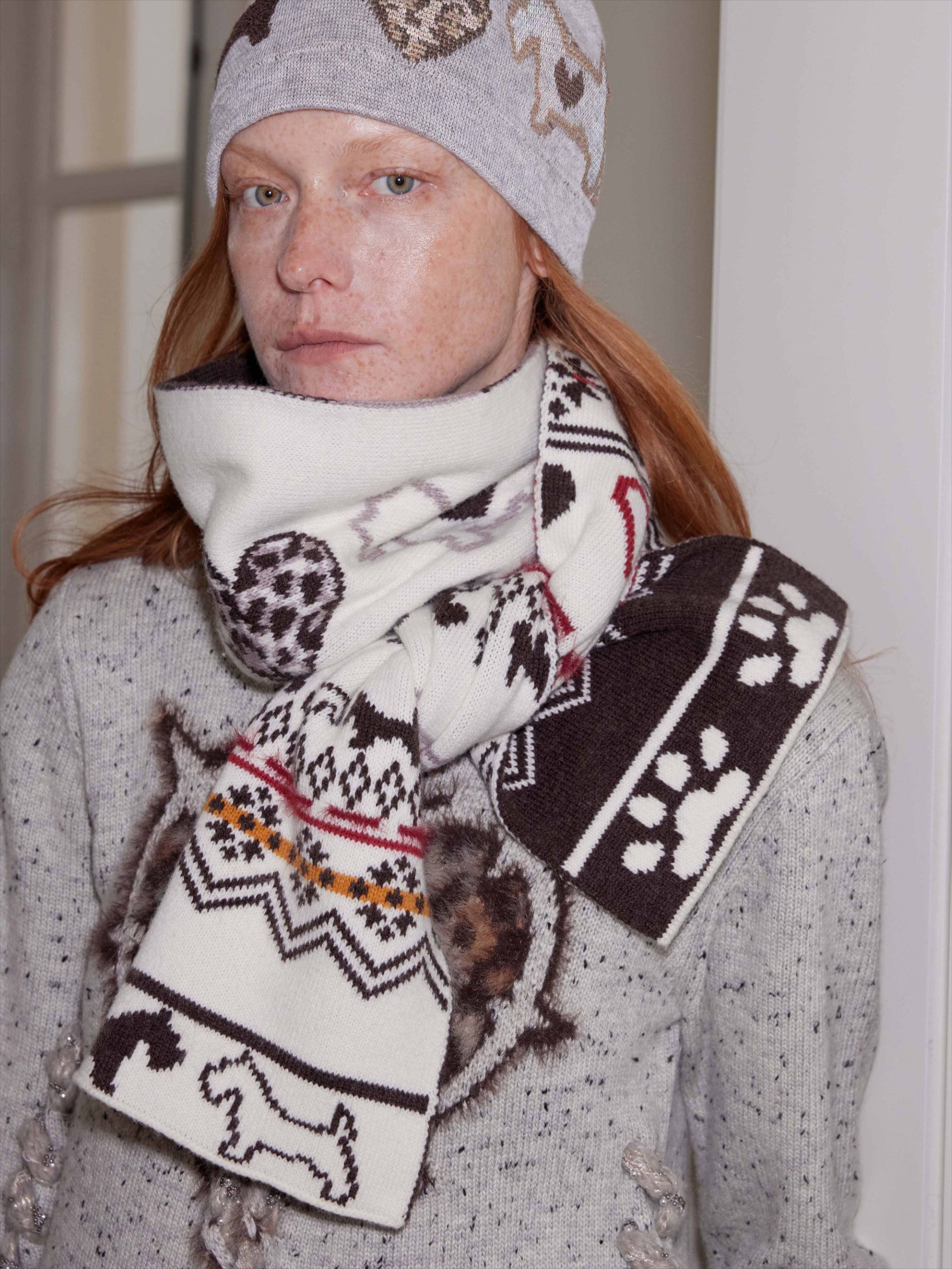 Fair Isle Heart Jacquard Wool Blend Scarf - CHINASQUAD