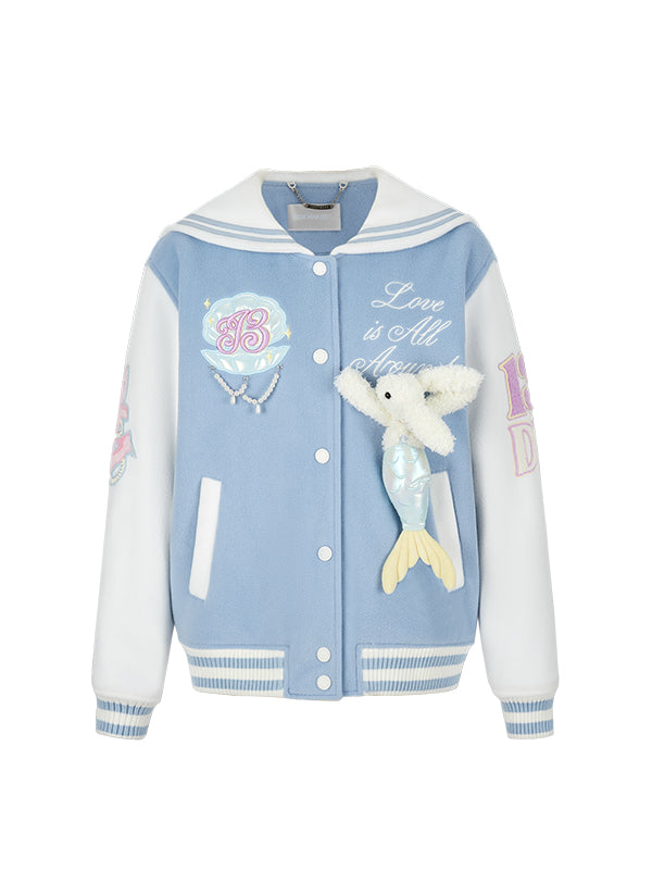 Blue & Gray Mermaid Baseball Jacket - CHINASQUAD