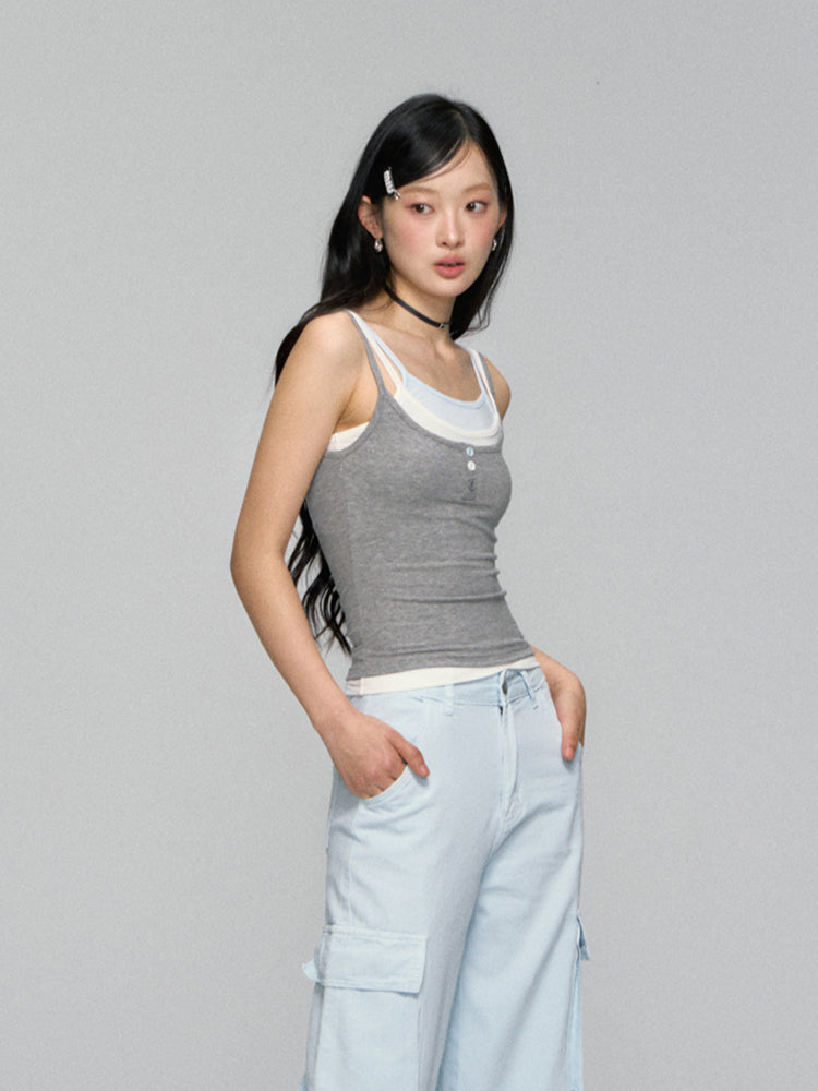 Contrast-Layered Ribbed Knit Tank