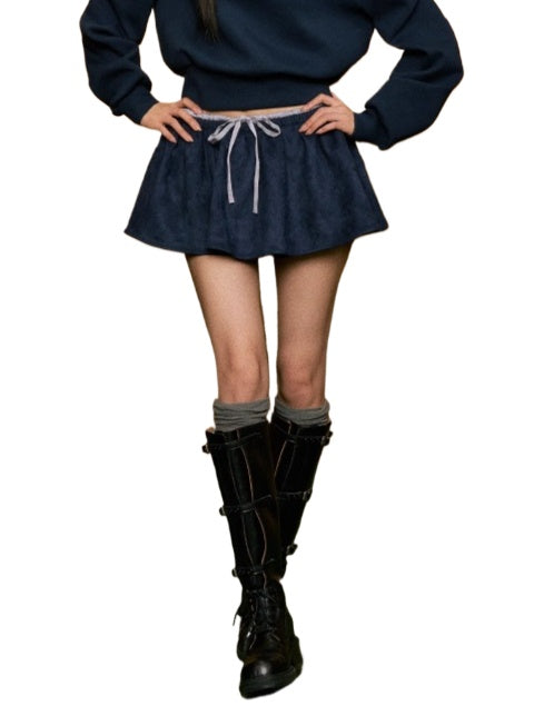 Suede Double-Waistband Bubble Skirt - CHINASQUAD