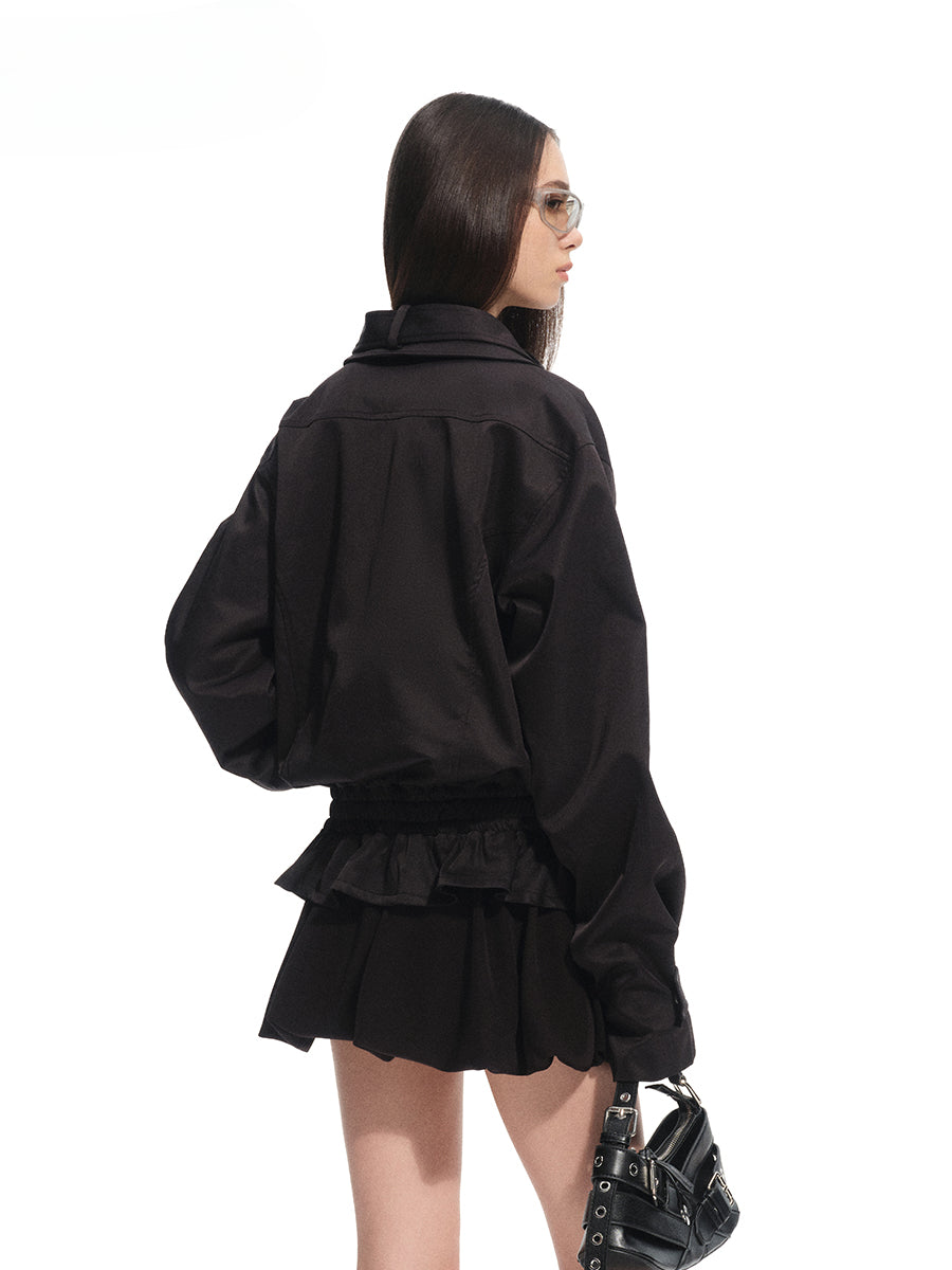 Fine Twill Wrinkle-Resistant Hem Pleated Silhouette Jacket - CHINASQUAD