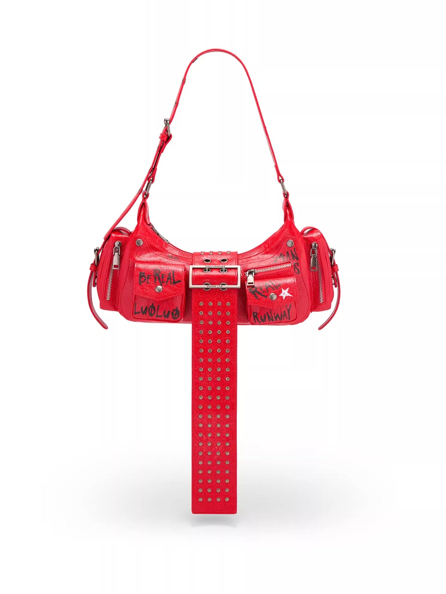 Graffiti-Print PU Cracked-Leather Bag