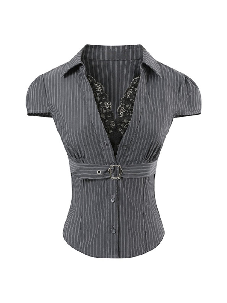 Waist Lace V - neck Shirt - CHINASQUAD