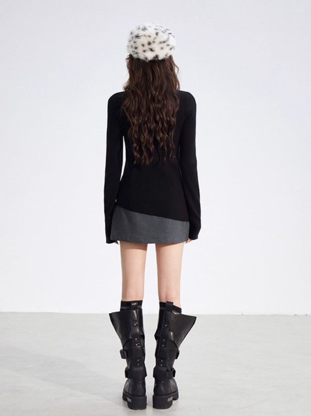 Asymmetric Ribbed Knit Turtleneck