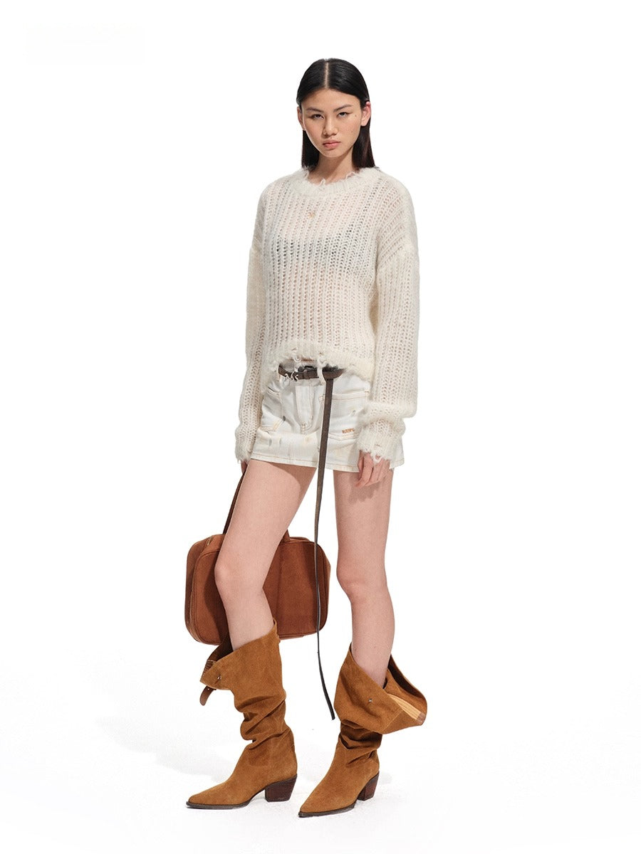 Distressed Mohair Wool Knit Sweater
