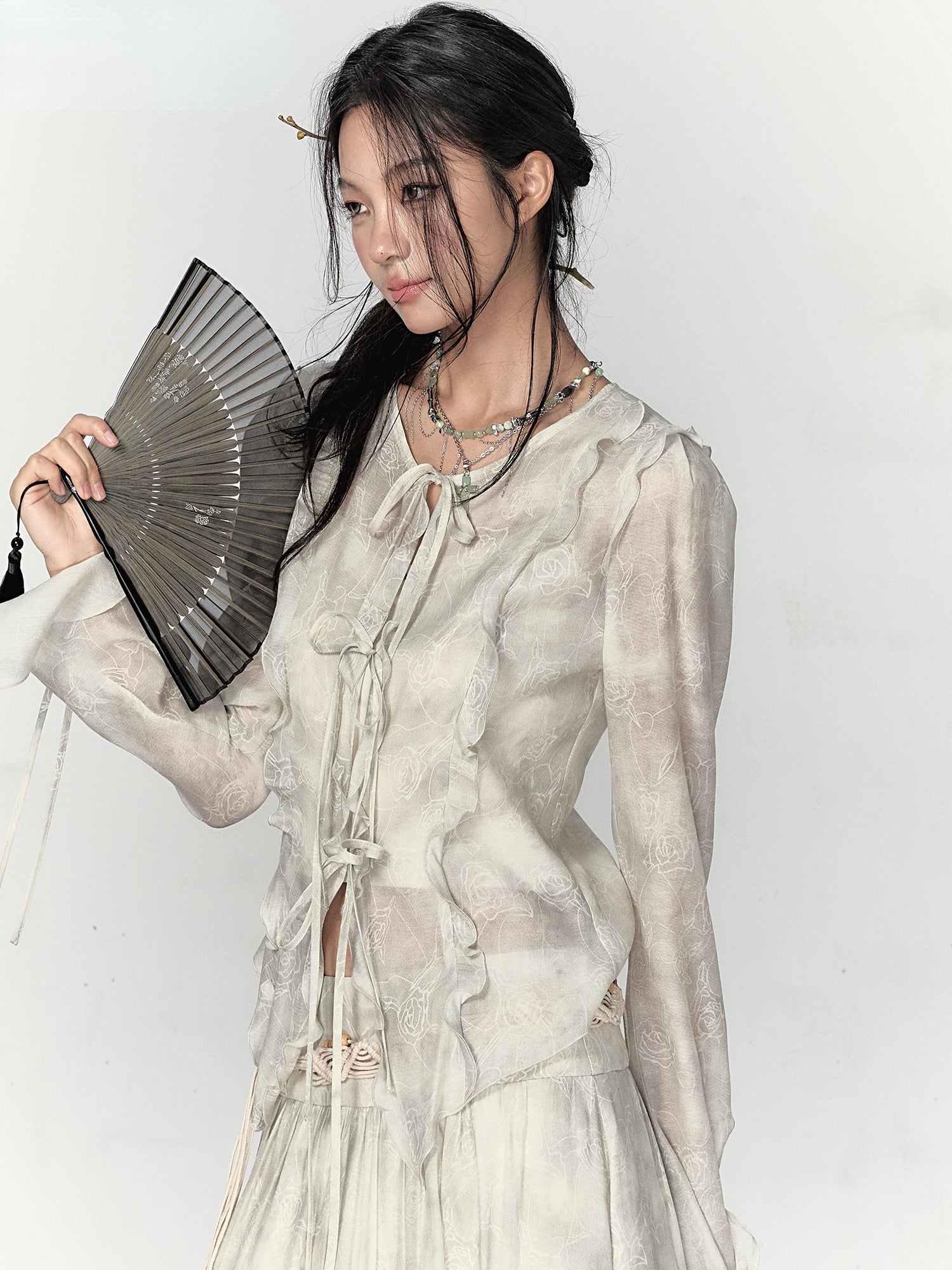 Ruffled Ombre Cardigan & Skirt Set - CHINASQUAD