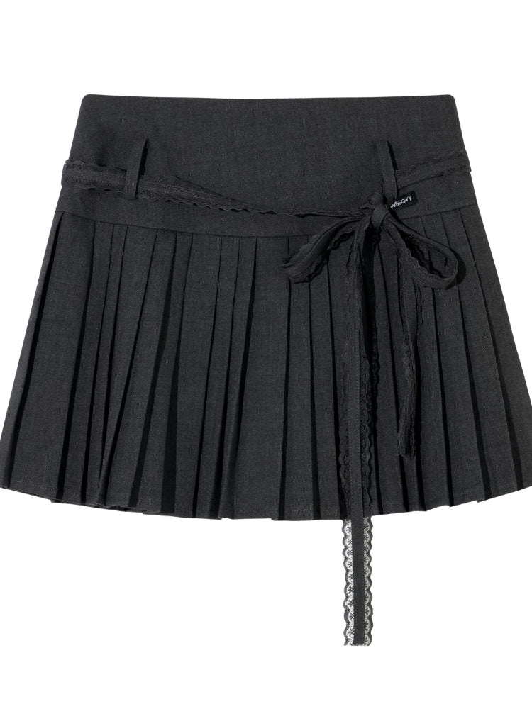 Lace Strap Pleated Skirt