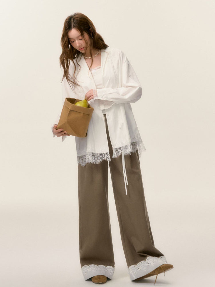 Lace Trim Patchwork Trousers - CHINASQUAD