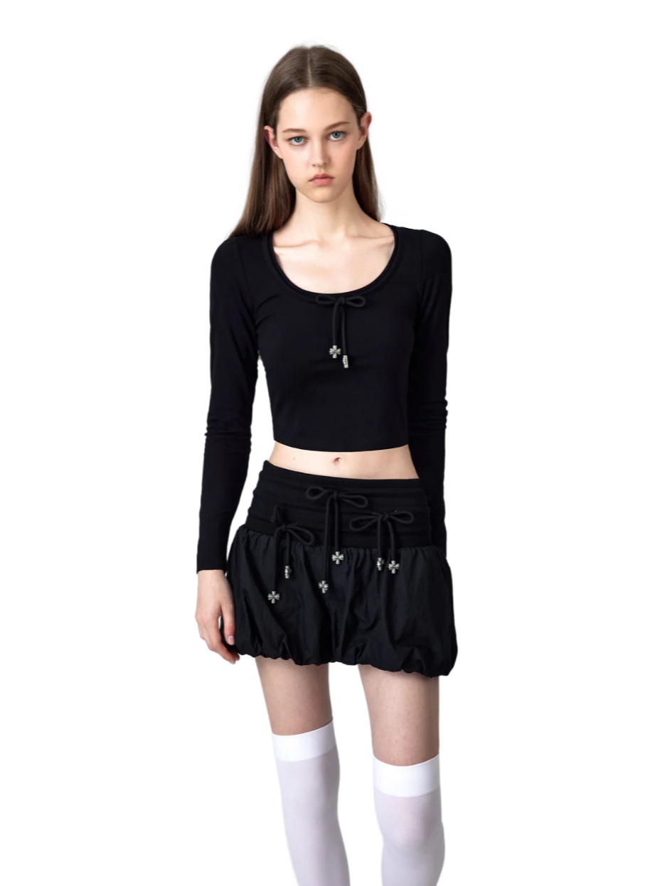 High-Waisted Bow Pantskirt In Black