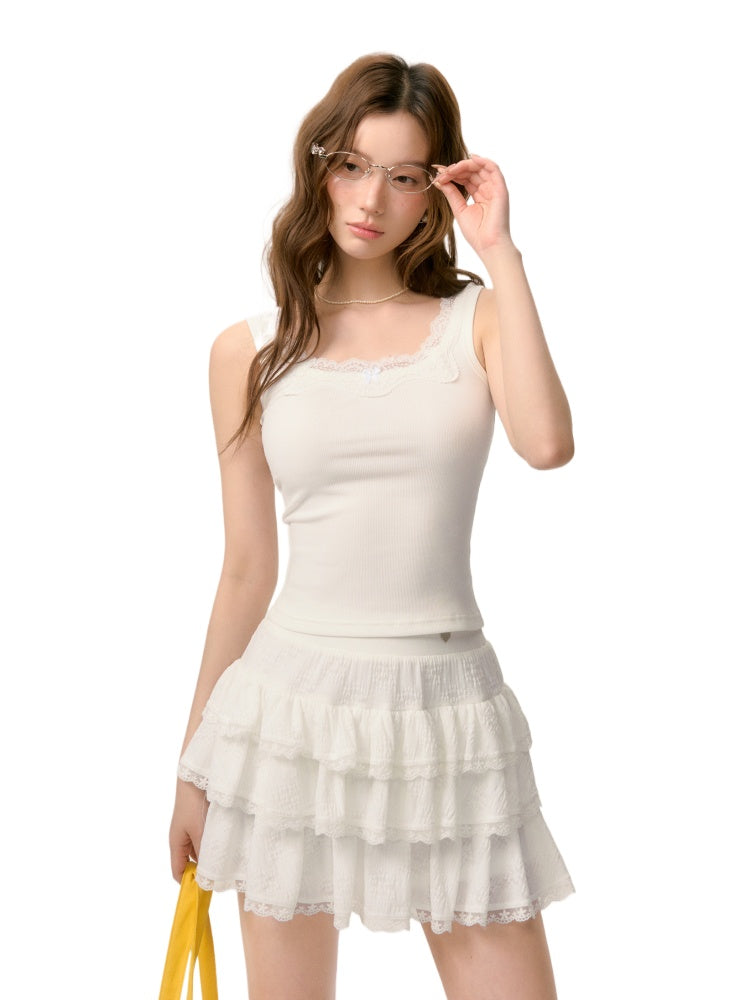 Lace Trim Butterfly Knot Back Top - CHINASQUAD