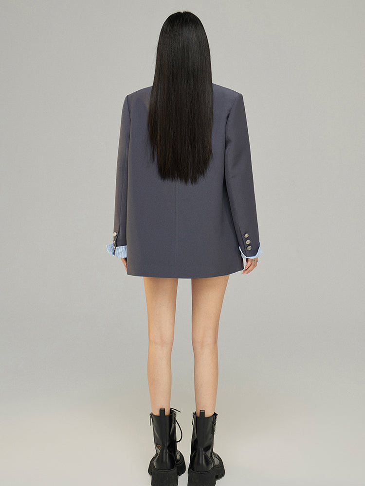 Black & Gray Faux Two-Piece Blazer - CHINASQUAD