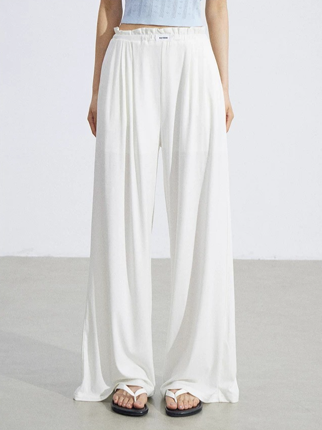 Lace-Trim Flowing Wide-Leg Pants