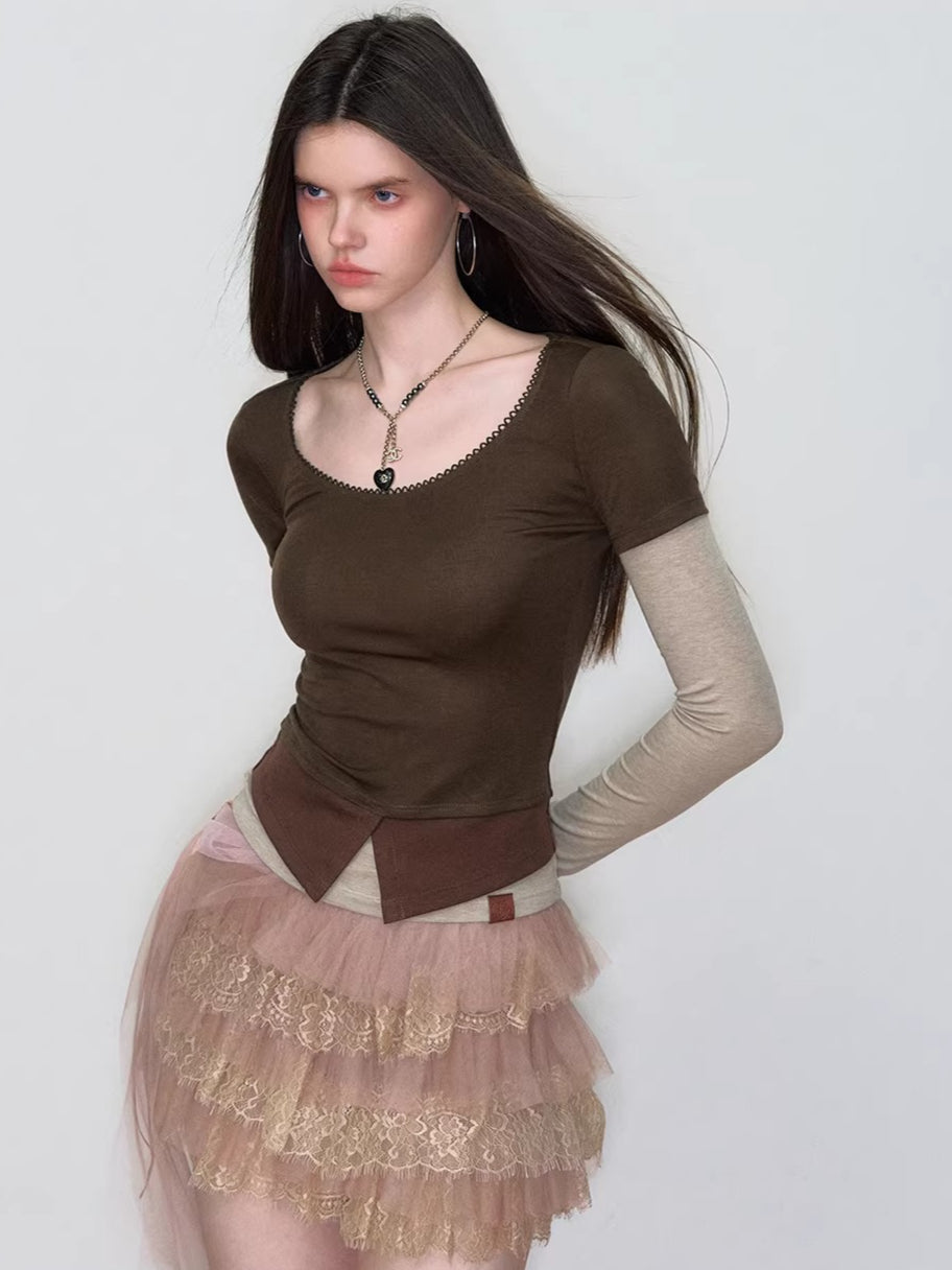 Faux Layered Long-Sleeve T-Shirt