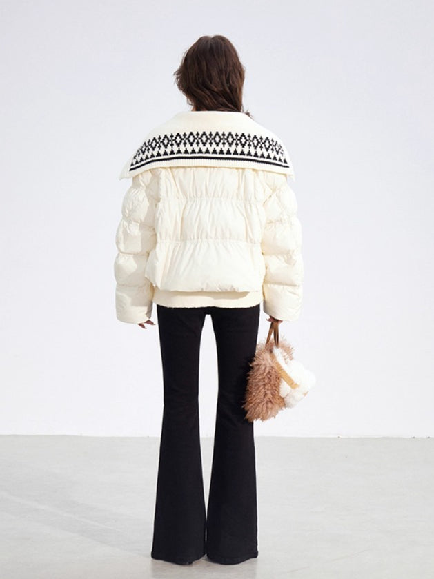 Contrast Panel Sailor Collar Down Jacket