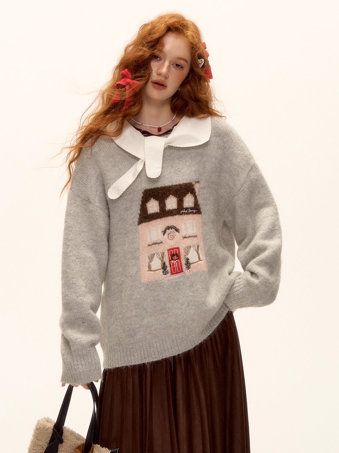 Wool Blend Embroidered Jacquard Knit Sweater