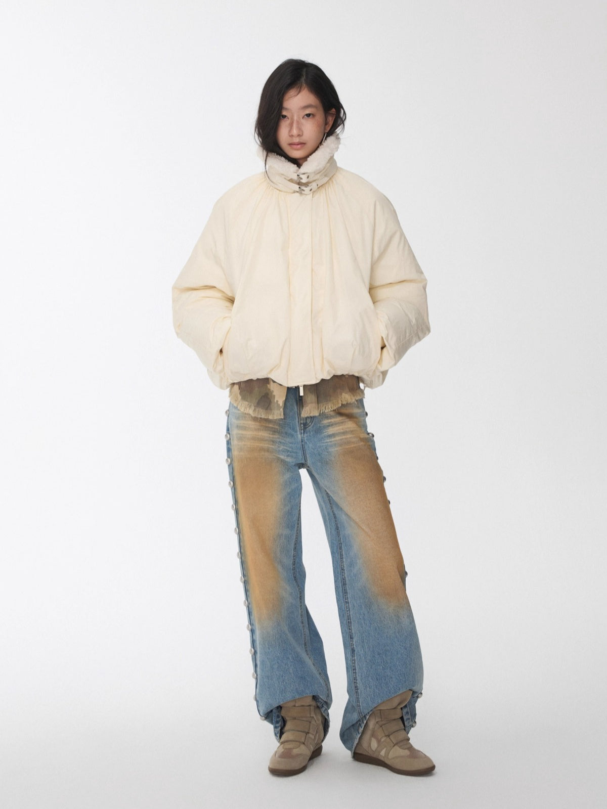 Belted Pleated Cocoon Down Jacket