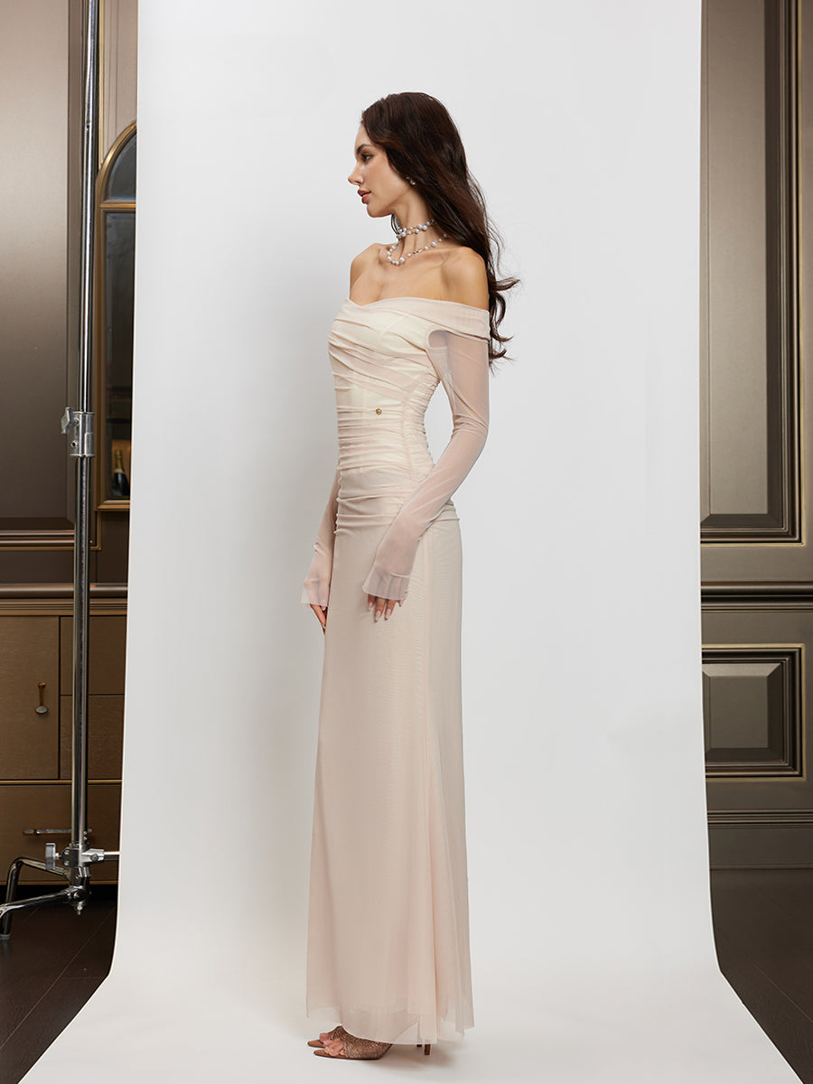 Off-Shoulder Mesh Corset Gown Sheer Luck