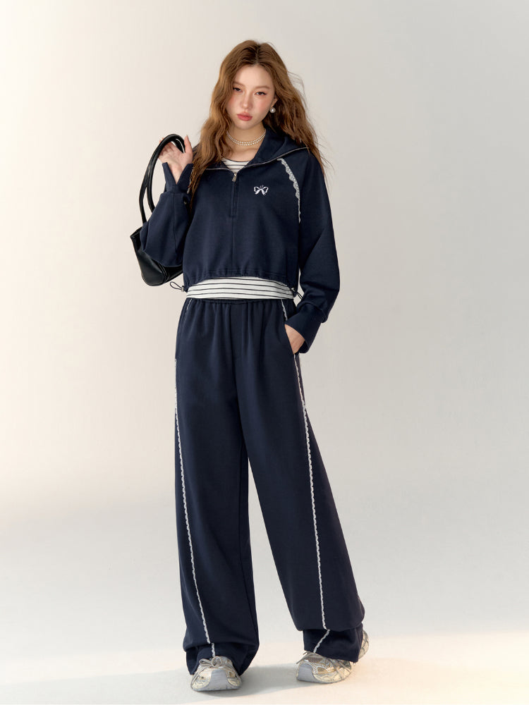Two-Piece Embroidered Cropped Hoodie - CHINASQUAD
