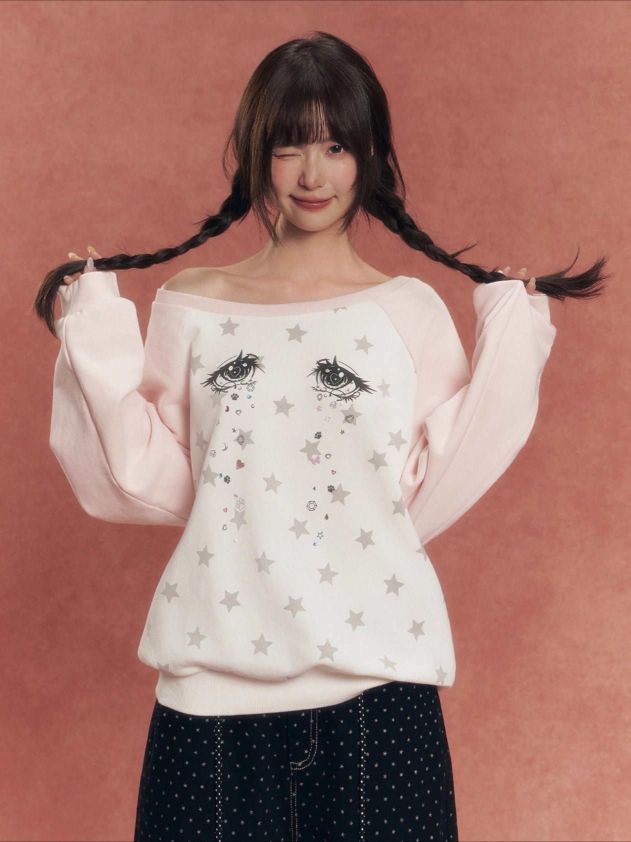 Star Print Raglan Sweatshirt