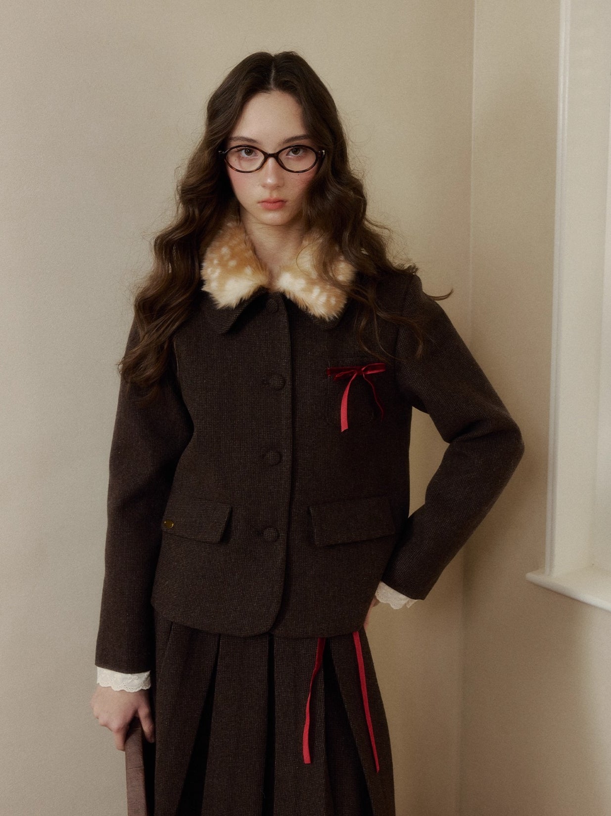 Vintage Wool Coat & Pleated Skirt Set