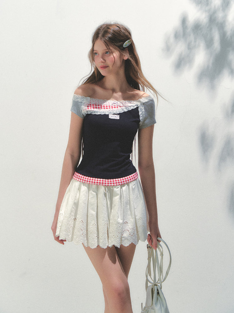 Off-shoulder Fake Three-piece Asymmetric Shoulder T - shirt - CHINASQUAD